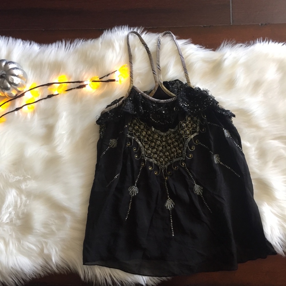Free People Embellished Spaghetti Strap Top Sz 4